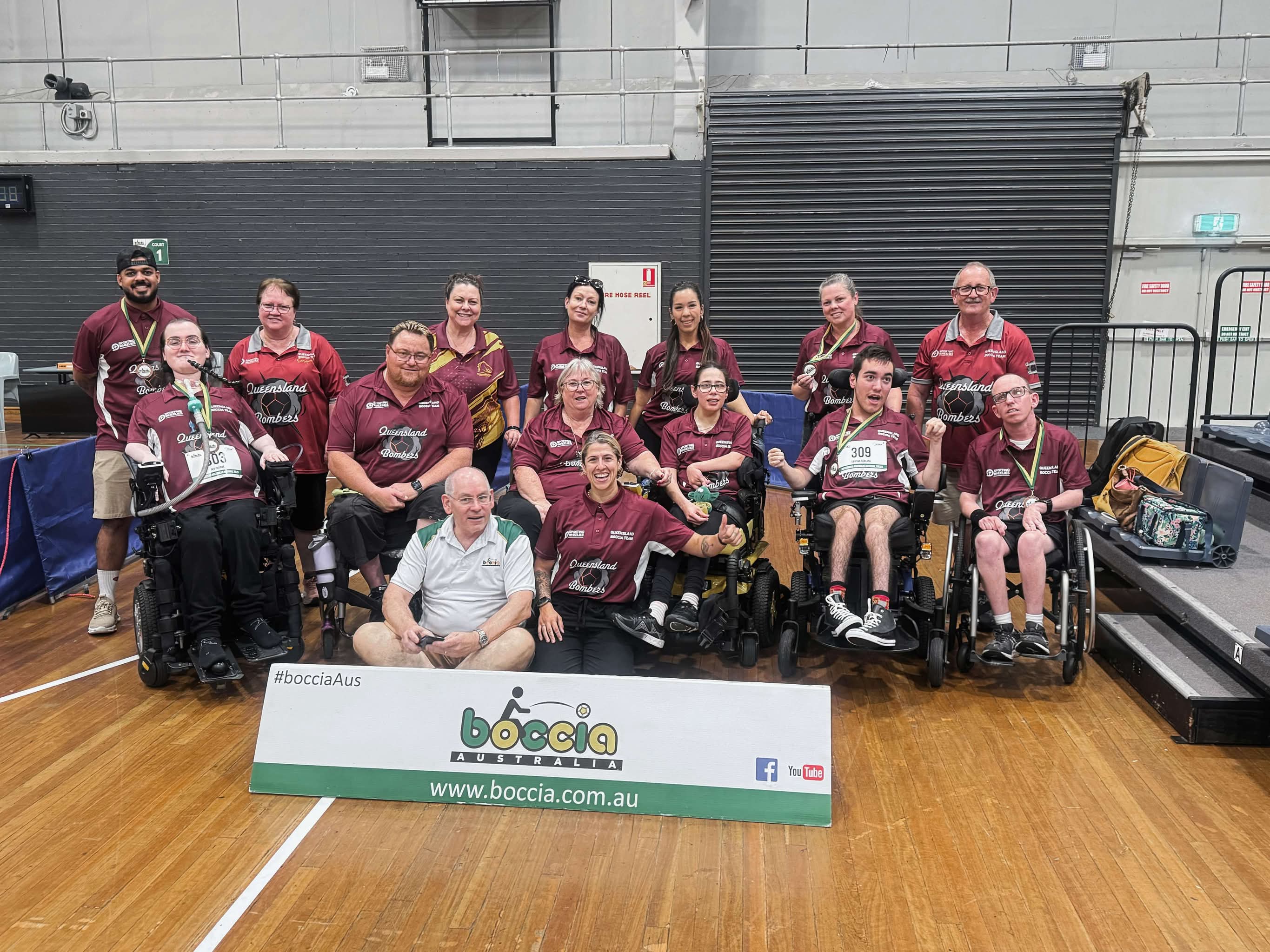 Queensland Bombers team photo at a Boccia Australia event