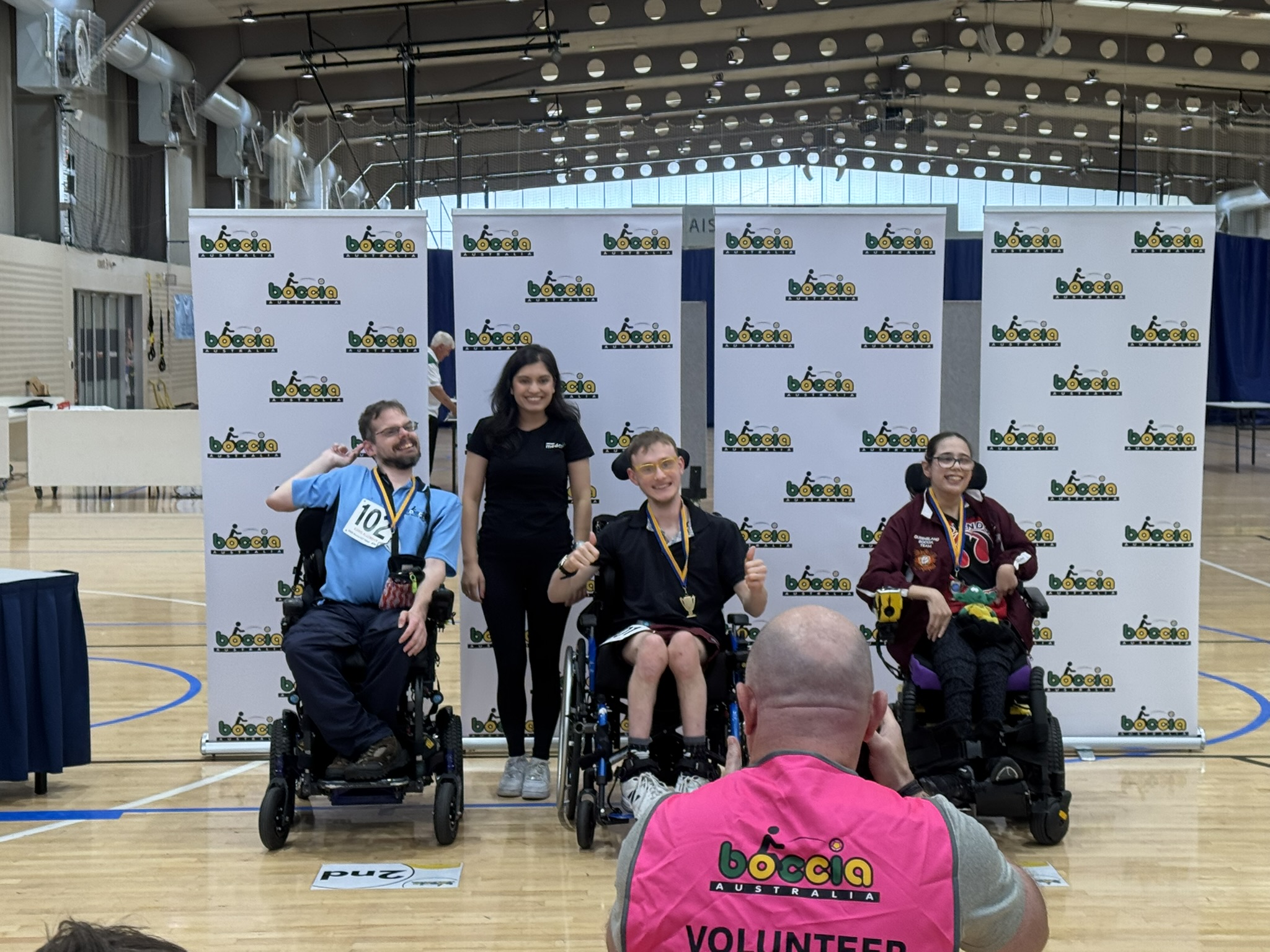 Athletes on the podium at a Boccia Australia event